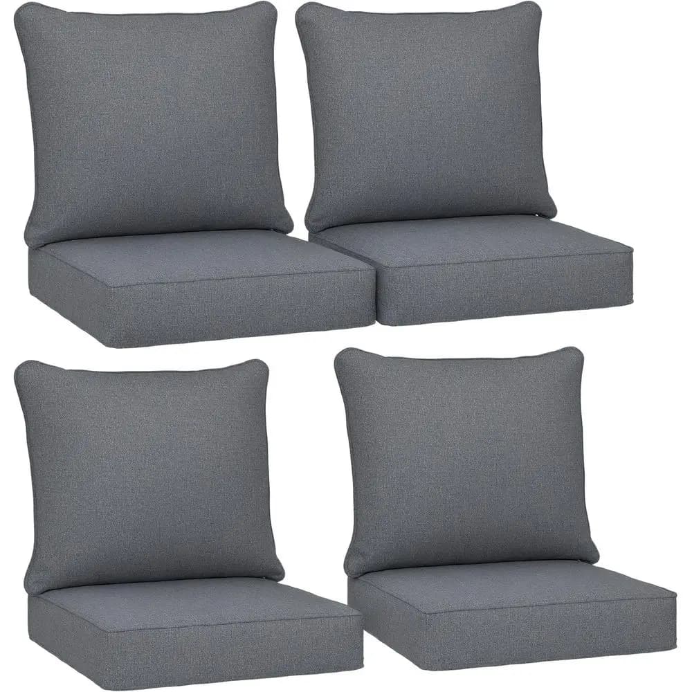 Set of 4 Weather-Resistant Outdoor Chair Cushions, 24x24 in Deep Seat, Suitable for Patio, Sofa, and Furniture, Gray