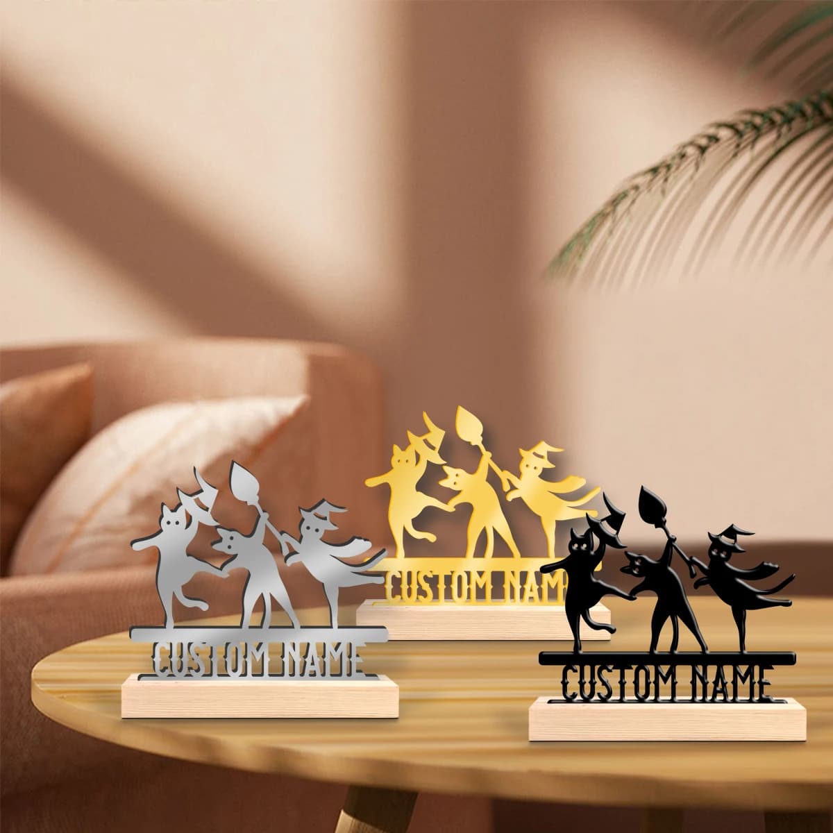 1pc Metal Ornaments with Customizable Names Customizable Content Equipped with Wooden Base Bar Decoration, Holiday Gifts