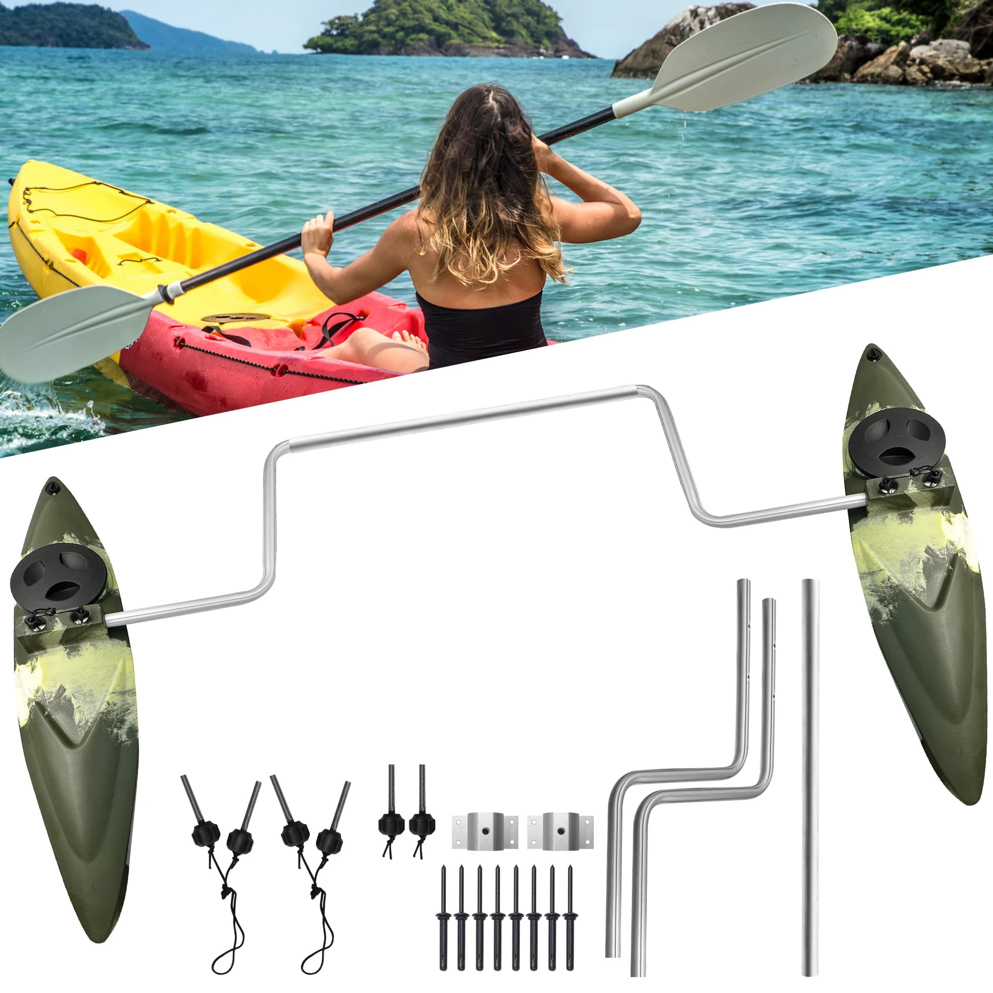 Stabilizzatore per kayak da 1 paio, parti di bilanciamento, kit sistema stabilizzatori e stabilizzatori per kayak con accessori di installazione e asta per bracci laterali