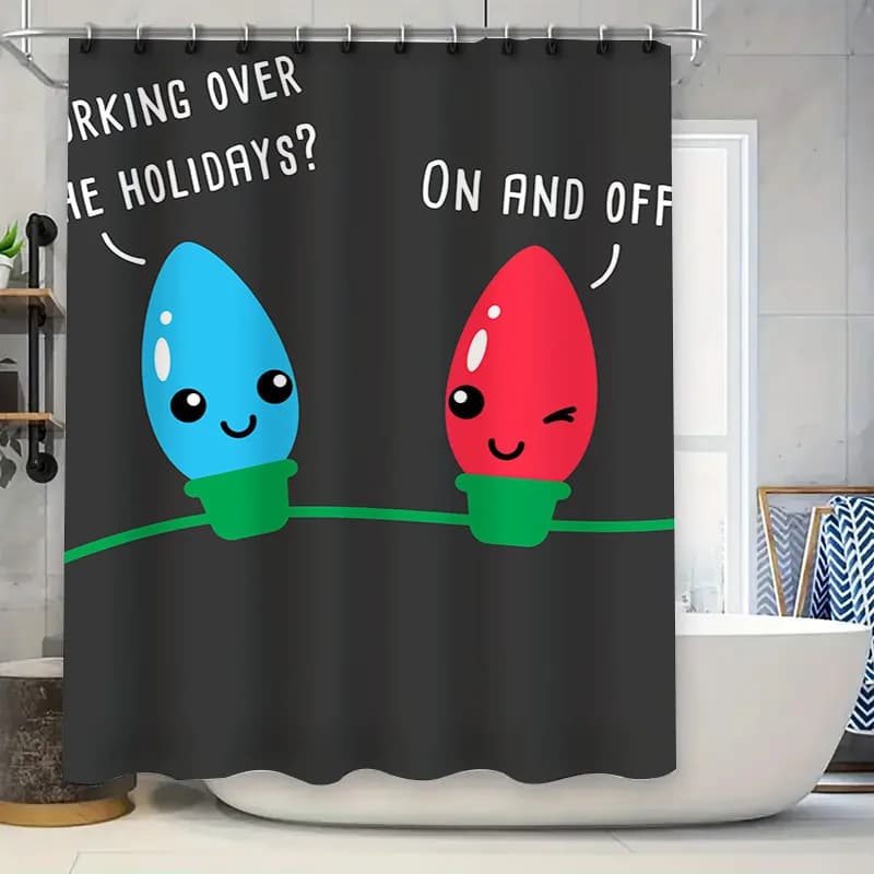 Vibranti decorazioni natalizie per tende da doccia, decorazioni festive per la casa, per il bagno, luci blu e rosse, design 69x72