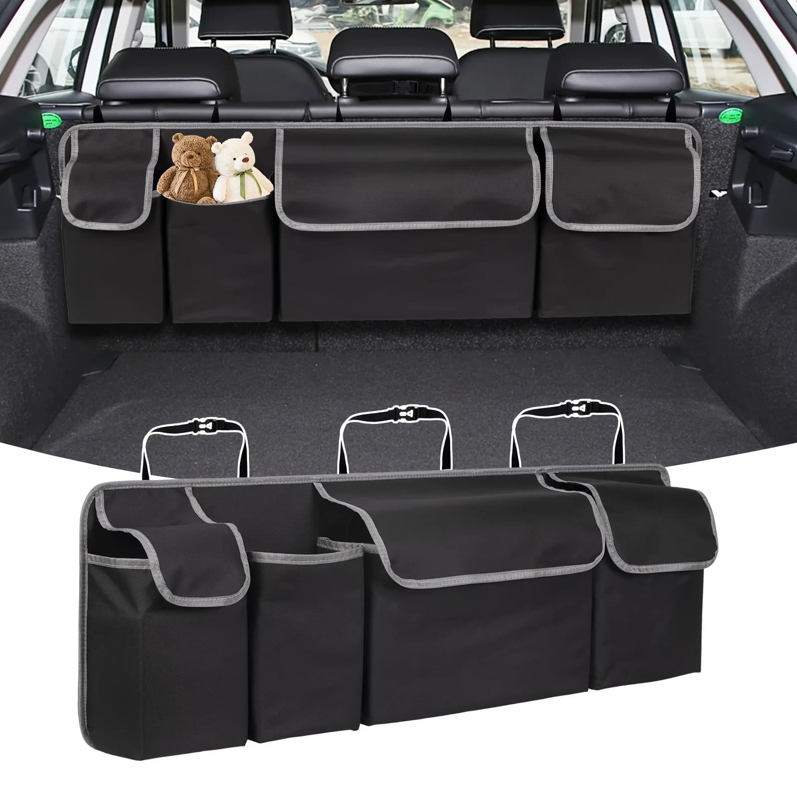Borsa portaoggetti multifunzionale in tessuto Oxford per bagagliaio auto, organizer da appendere sullo schienale del sedile posteriore per interni auto