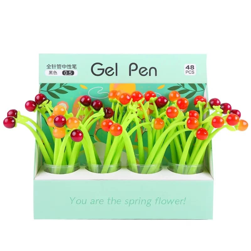 48 pezzi di penna gel ciliegia carina con punta completa per studenti, segnalano la carta per compiti con una penna, forniture di cancelleria carine
