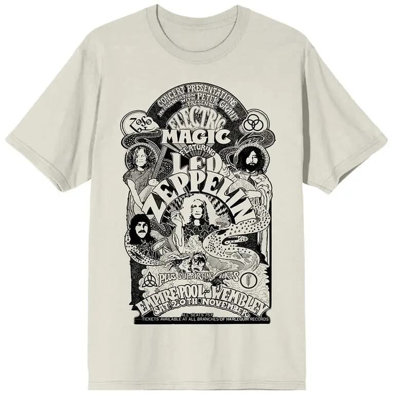 T-shirt da uomo con grafica Led Zeppelin Electric Magic Sand, unisex, 100% cotone, girocollo, manica corta, Y2k, oversize, streetwear.