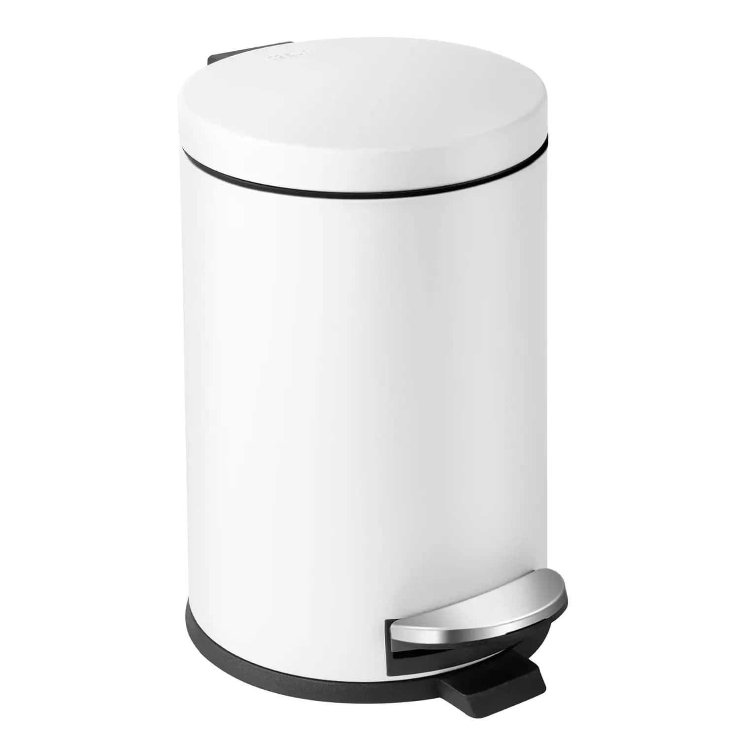Cestino per rifiuti da 1,2 galloni con coperchio, cestino per rifiuti da bagno bianco con pedale, mini cestino rotondo per bagno, camera da letto, ufficio