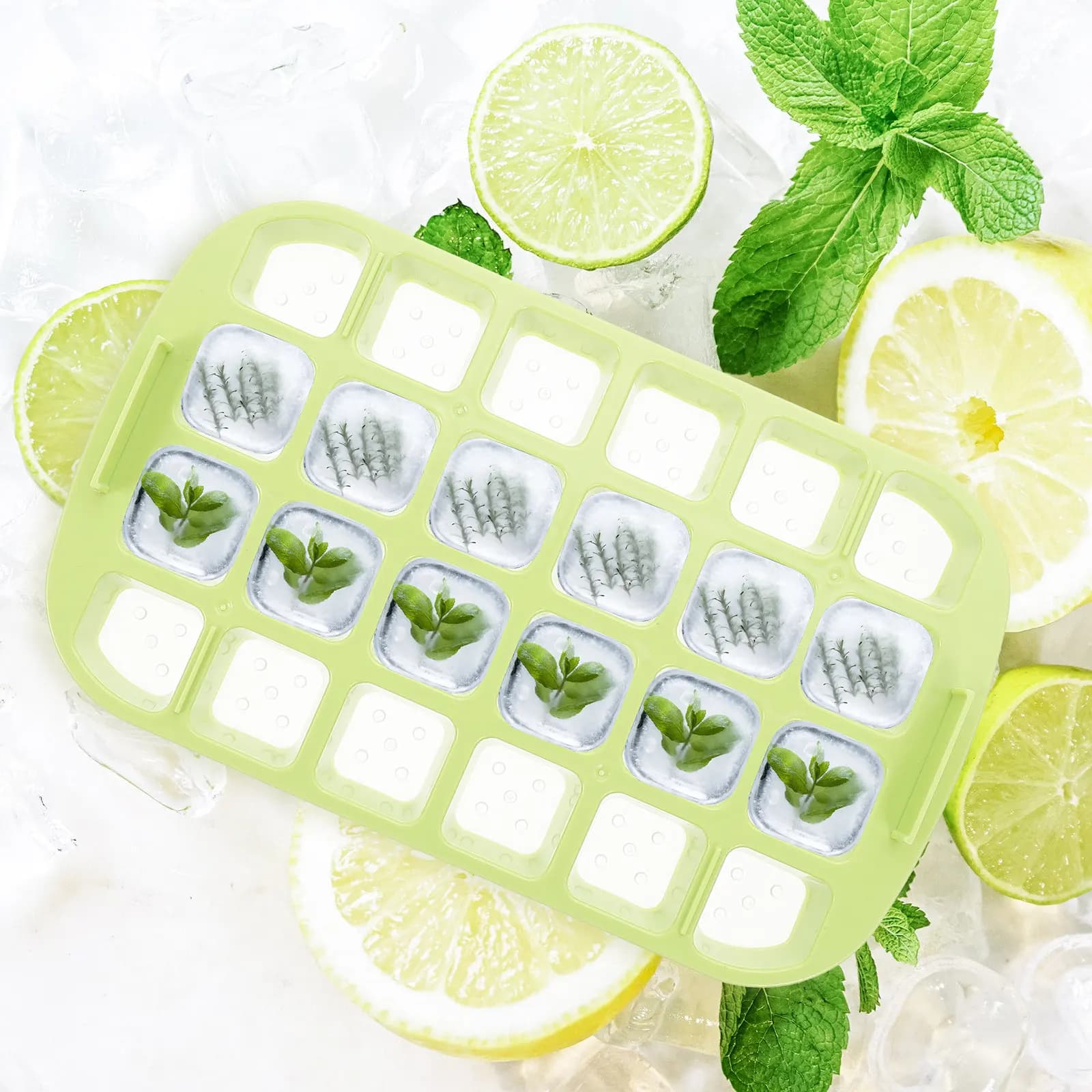 1Set Ice Cube Mold with Container Compact Size Easy Push Out Design Quick Demould Ice Cubes Making Tool for Water Juice Soup
