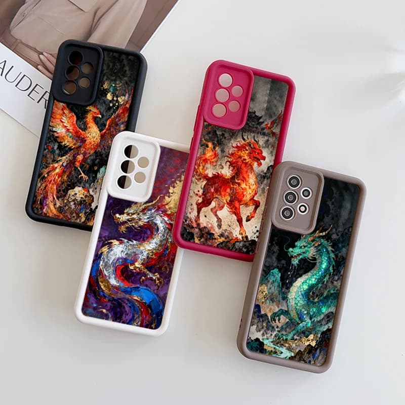Cover per Telefono con Stampa Artistica Drago e Fenice Cinese per Google Pixel 10 Pro XL 9 8 7PRO 8A 7A 9A 4G 5G, Custodia Morbida Antiurto