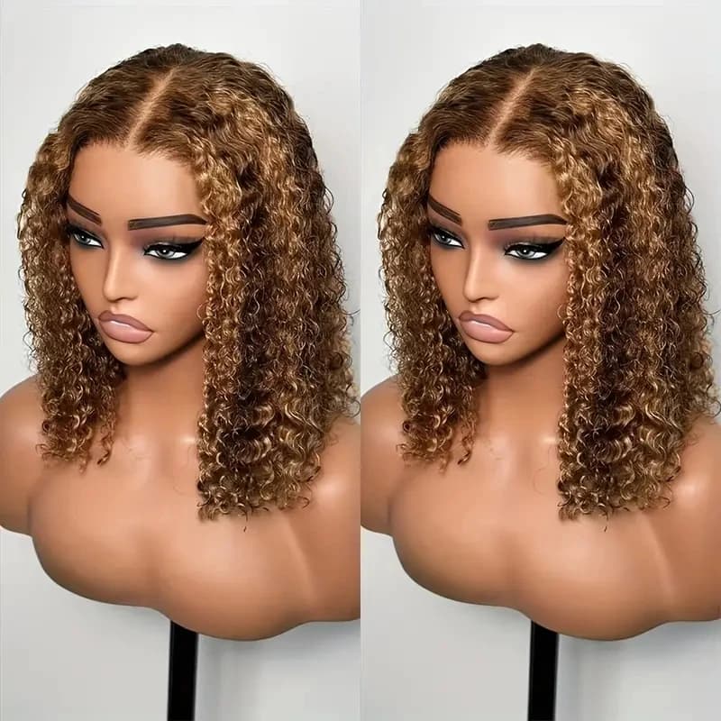 Highlight Color Short Bob Wigs Deep Wave 13x4 Lace Frontal Wigs Brazilian Human Hair Deep Curly Full Frontal Bob Wig Ombre Color