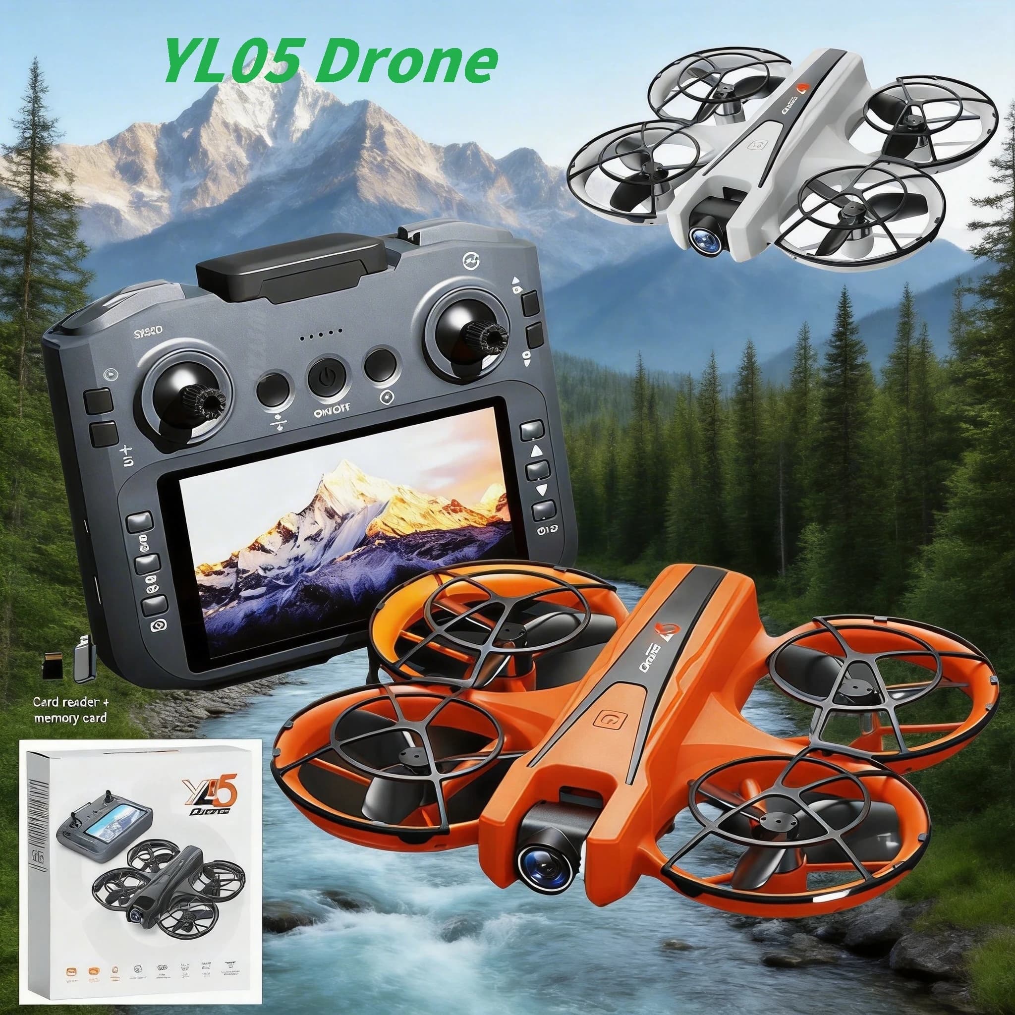 Drone YL05 Professionale con Telecamera HD 360° ° Drone FPV 5G WIFI con Posizionamento Ottico, LCD, TF, Quadricottero RC per Fotografia Aerea