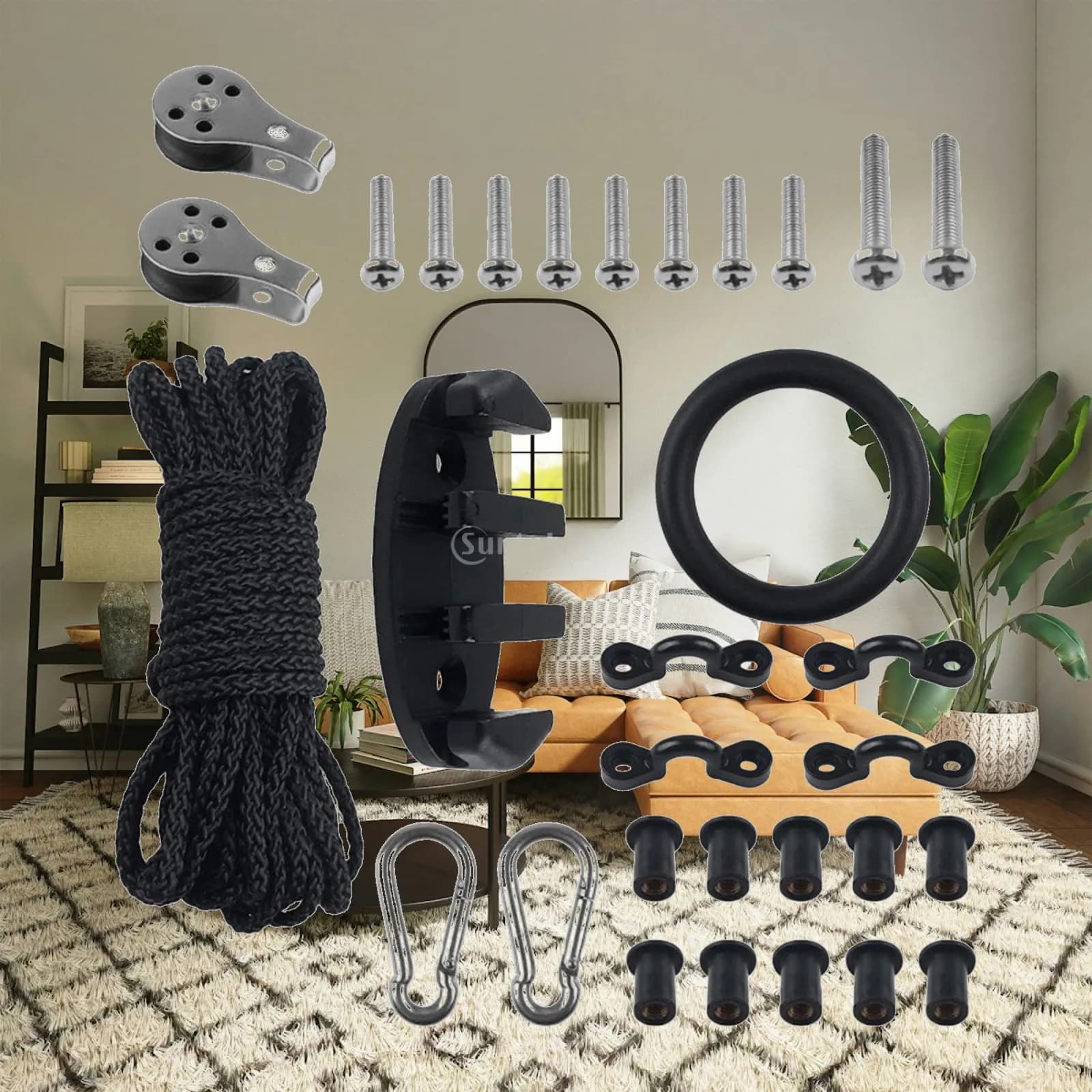 31 Pieces Marine Kayak Canoe Anchor Trolley Kit 9M Rope Length Zig Zag Cleat for Fishing Boat
