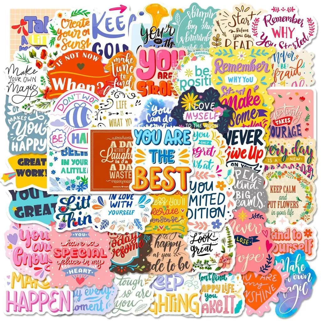 50Pcs Pink Motivational Phrase Stickers, Hot‑selling English Slogan Waterproof Decals, DIY Ornaments for Notebook and Planner