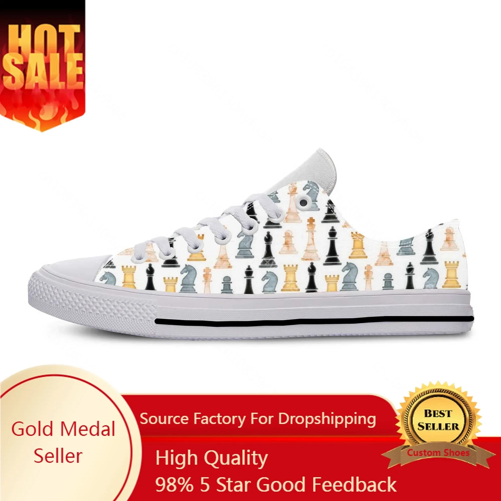 Hot Checkmate Chess Pieces Board Pattern Aesthetic Casual Cloth Shoes Low Top Comfortable Breathable 3D Print Men Women Sneakers