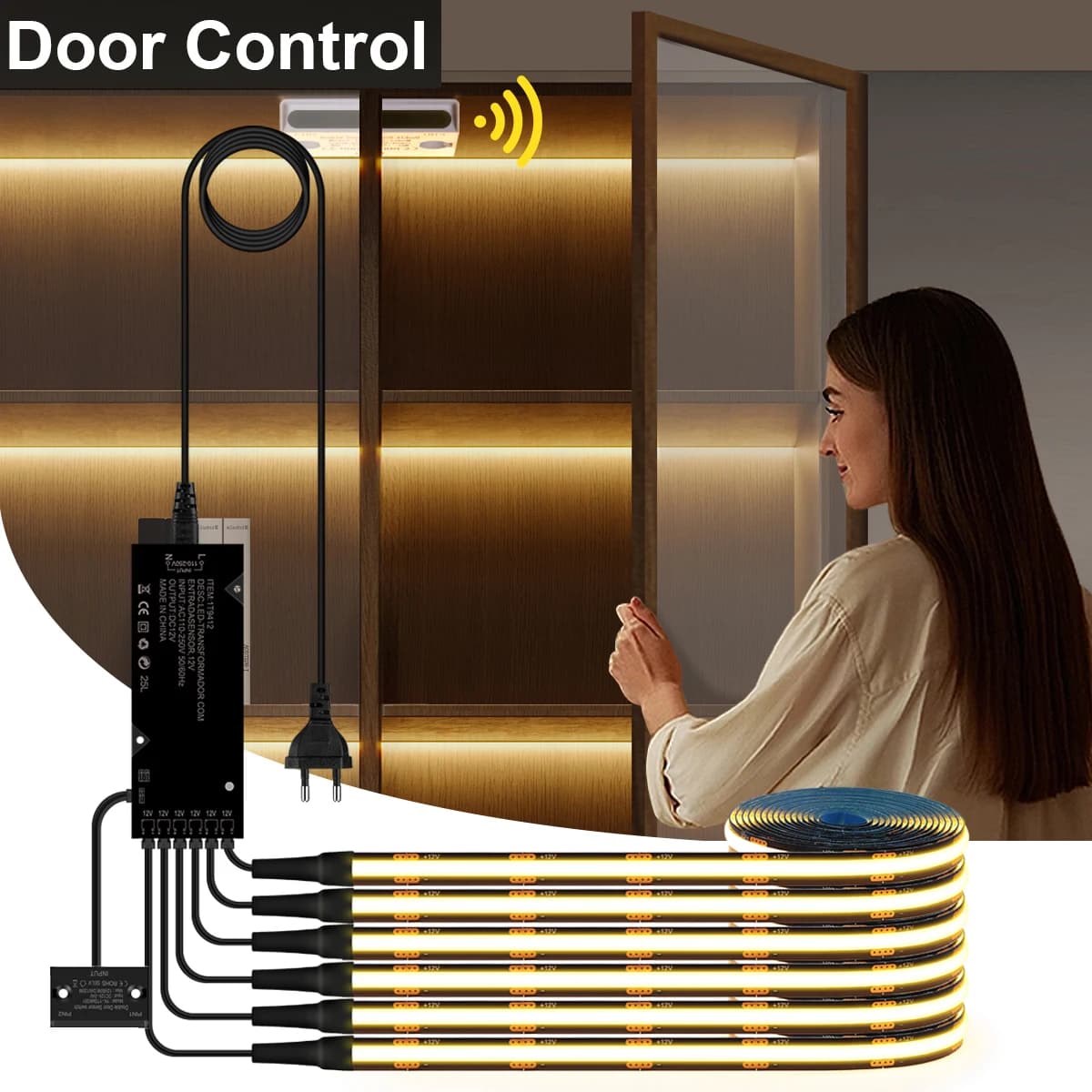 Luce LED con Sensore di Movimento per Porte, Interruttore Intelligente, Striscia LED Fai-da-Te, PCB Nero, Illuminazione per Armadi, Scale e Retroilluminazione