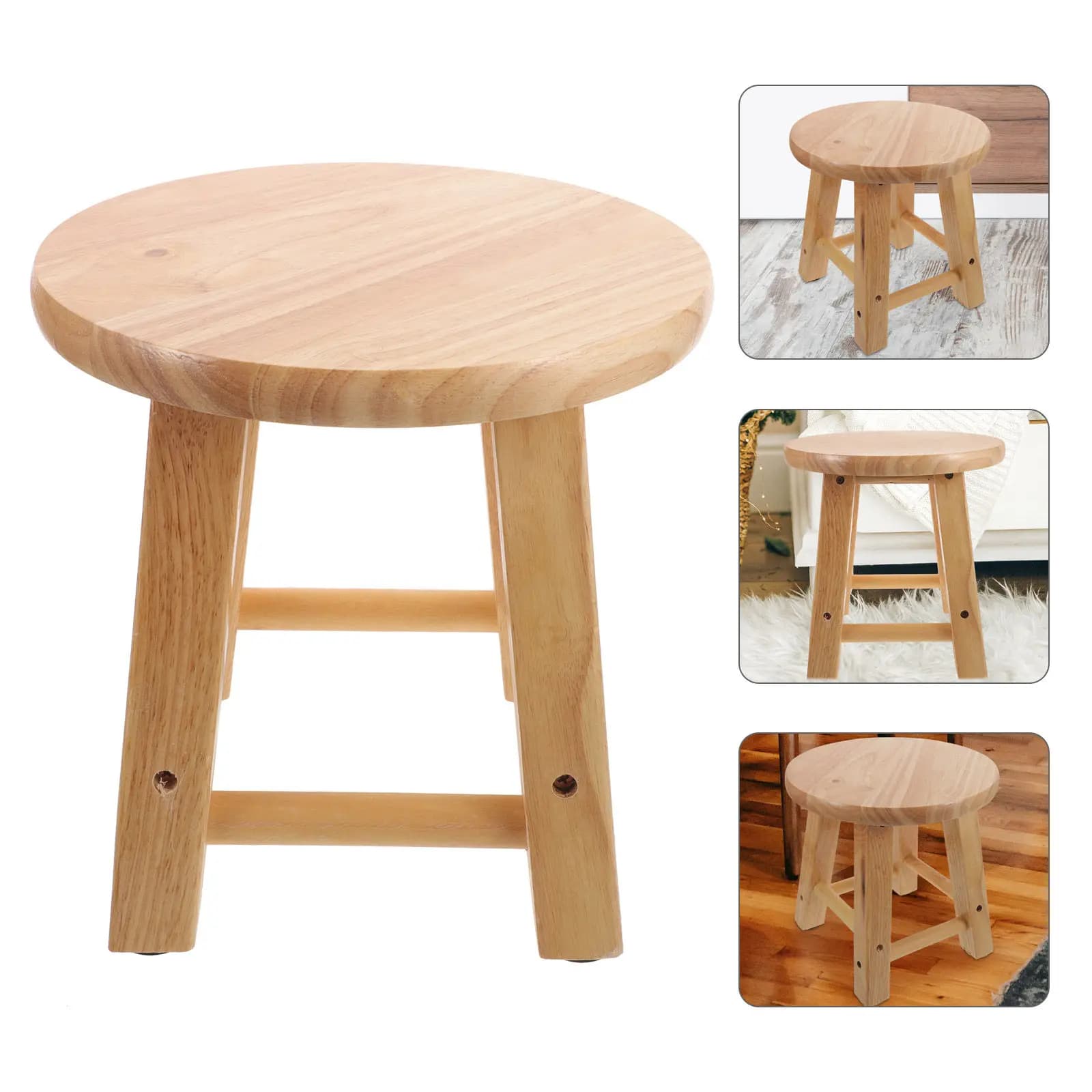 Sturdy Wooden Step Stool for Adults Kids Small Low Height Footrest Shoe Changing Stool Living Room Bedroom Bathroom Dorm Use