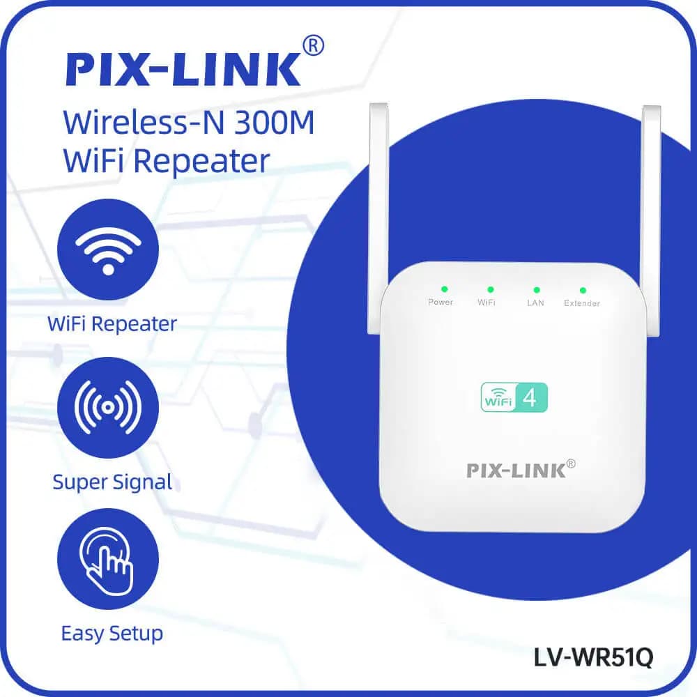 Estensore di penetrazione Segnale wireless Ripetitore router 300M Ripetitore WiFi a lungo raggio per copertura Home Office PIX-LINK WR51Q