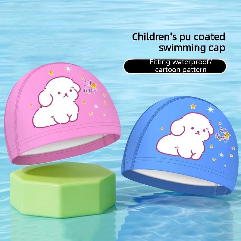 Children PU Swimming Cap Fashion Cartoon Kids Swim Cap High Elastic Ear Protection Unisex Baby Swim Cap for Pool