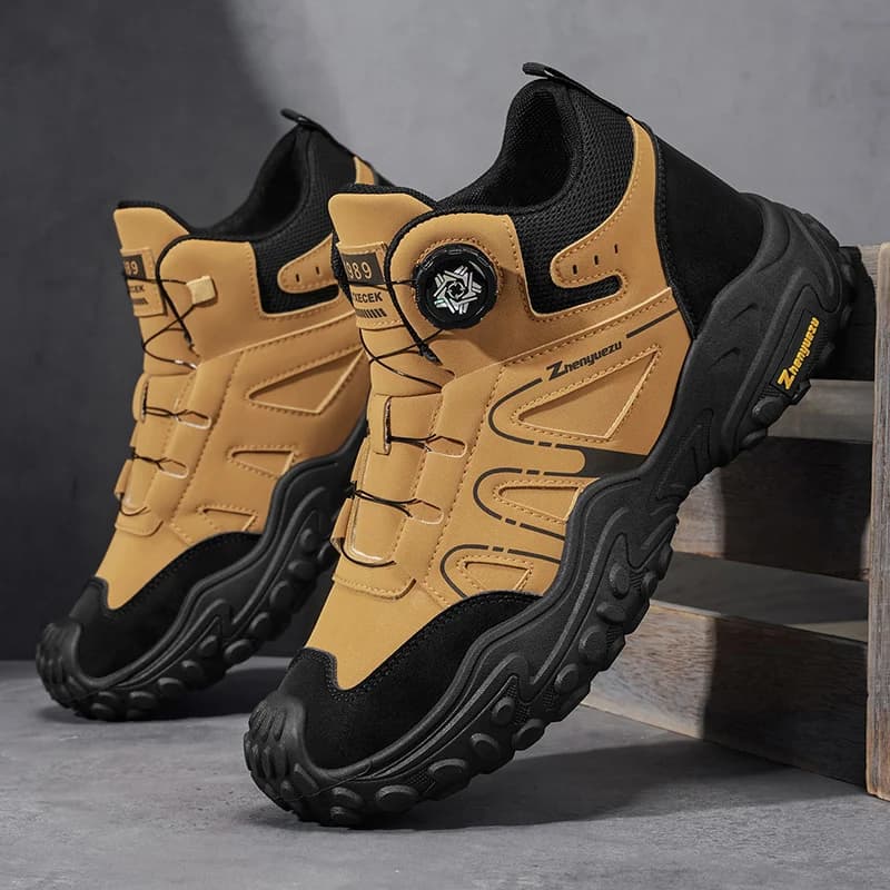 Laceless Men's High-Top Boots with Comfortable Fabric Lining, Suitable for Outdoor Adventures, Mountaineering, Camping, and Everyday Wear