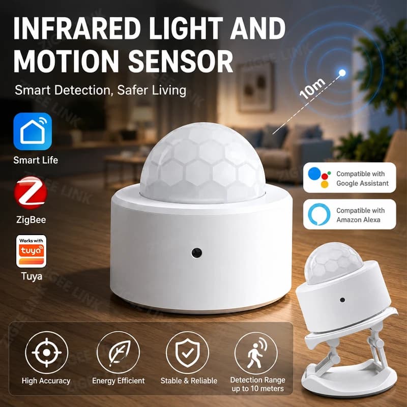PIR Zigbee 3.0 Motion Sensor and Light Detector, Wireless Infrared Intelligent Sensor for Home Alarm System Compatible with Tuya, Alexa, Google Home