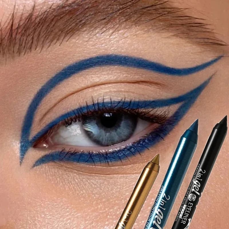 Matita per labbra eyeliner 2 in 1 impermeabile a 7 colori Blu Bianco Nero Eyeliner Penna gel Facile da indossare Trucco occhi duraturo Cosmetico