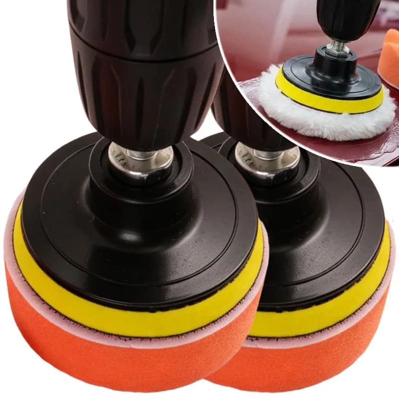 Kit di Tamponi per Lucidatura con Spugna e Ruota in Lana, Set con Supporto da 3/4 Pollici per Trapano, per Lucidatura, Sigillatura e Rimozione Graffi Auto