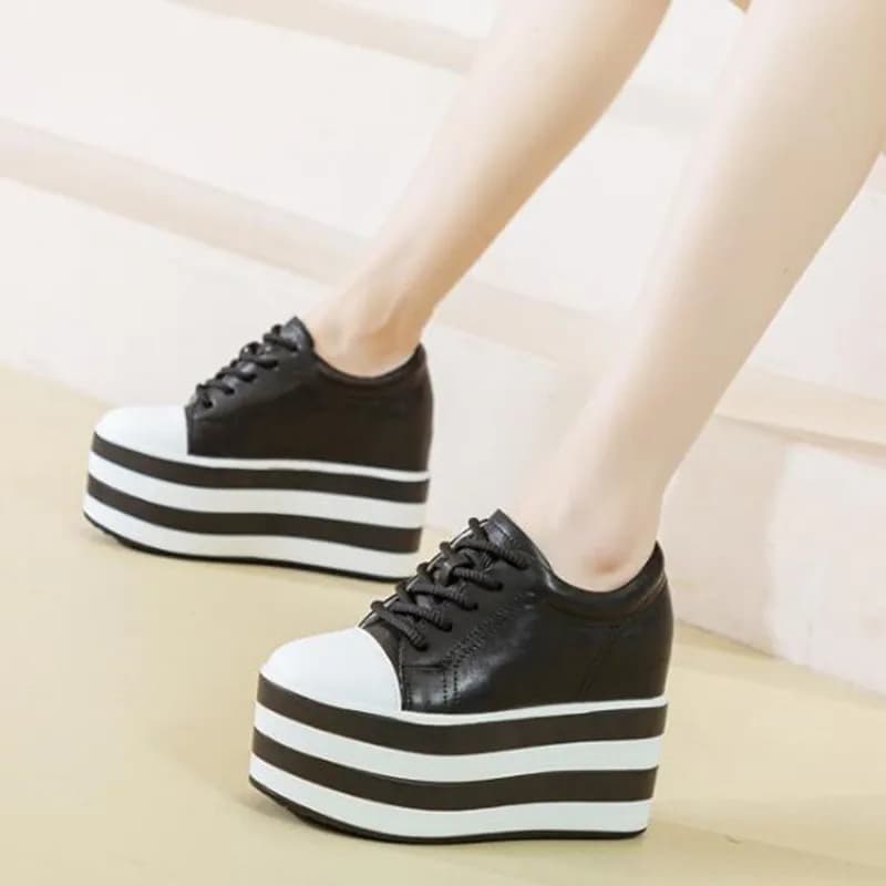 New 12cm 2026 Synthetic Genuine Platform Wedge Flats Leather Autumn Spring Boot Ankle Women High Brand Fashion High Heels Shoes