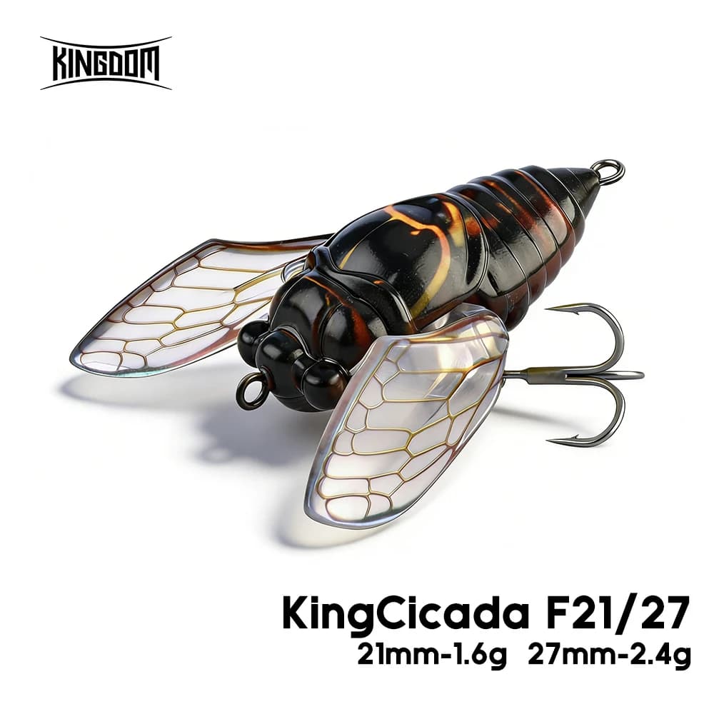 Kingdom 2026 Nuova Esche Artificiali Topwater Cicada con Ali 21mm 1.6g 27mm 2.4g, Esche Dure a Simulazione di Insetti per la Pesca al Black Bass in Acqua Dolce