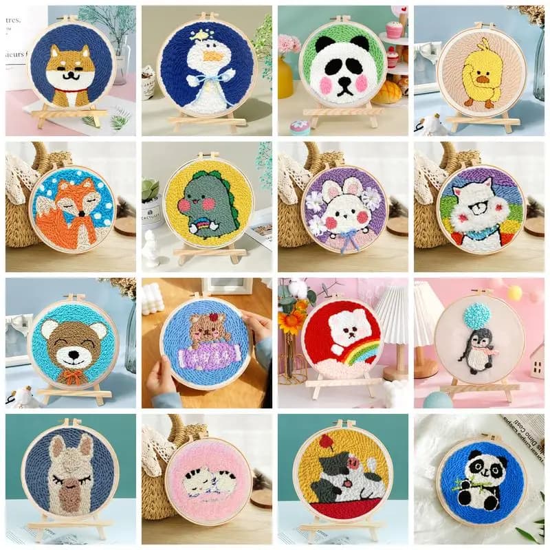 GATYZTORY Punch Needle Embroidery Kit, DIY Punch Needle Painting Set Handmade Material Pack, Panda Animal Style, Home Decoration