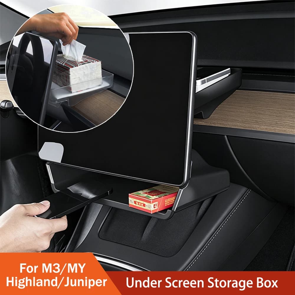 For New Tesla Highland Model 3/Y Juniper Tray Magnetic Under Screen Fold Storage Box ETC Screen Storage Box Accessories