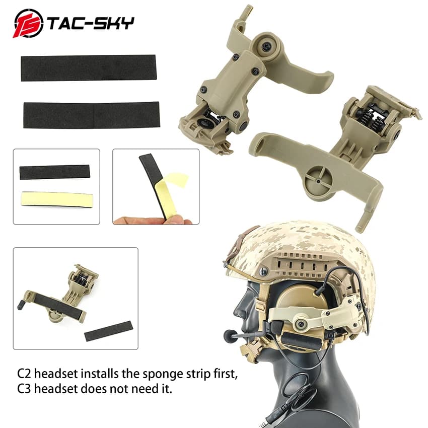 Supporto per Casco Tattico TAC-SKY Versione 2.0, Adattatore per Guida ARC per Cuffie COMTAC, Supporto per Cuffie da Tiro Militari e Airsoft
