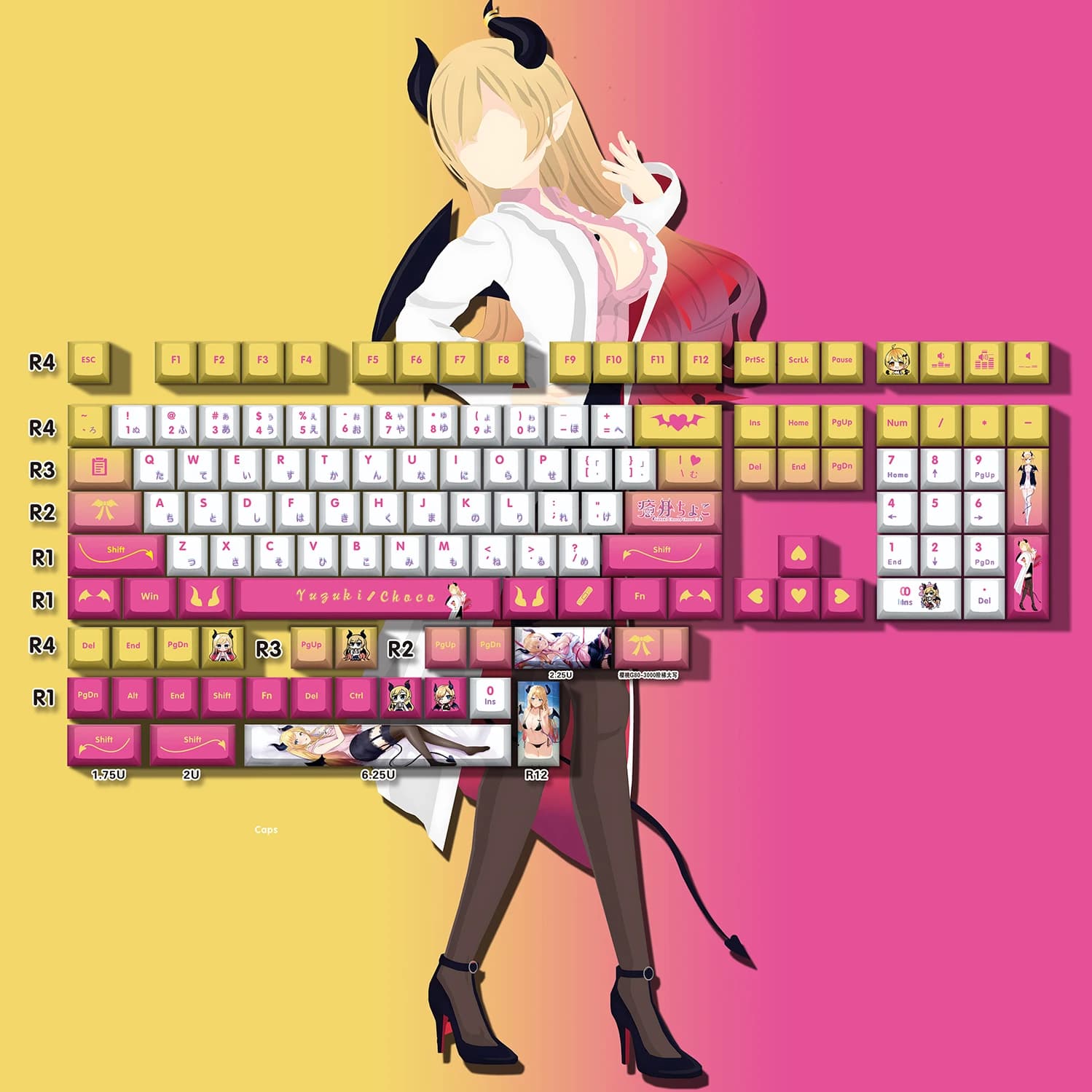 Yuzuki Choco Copritasti anime Animazione Sublimazione a caldo Tema meccanico Tastiera Periferica Tongren Keycap