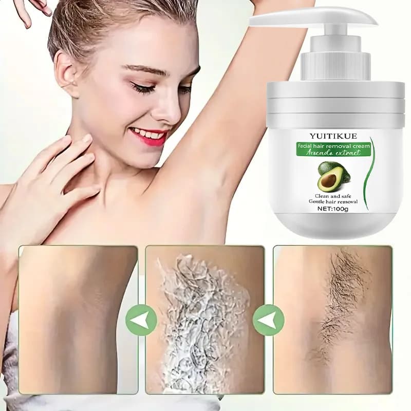 YUITIKUE Depilatory Cream Face Avocado 100g - Delicate and Without Black Macchies, Safe for Lip, Bikini Line, Arms and Body