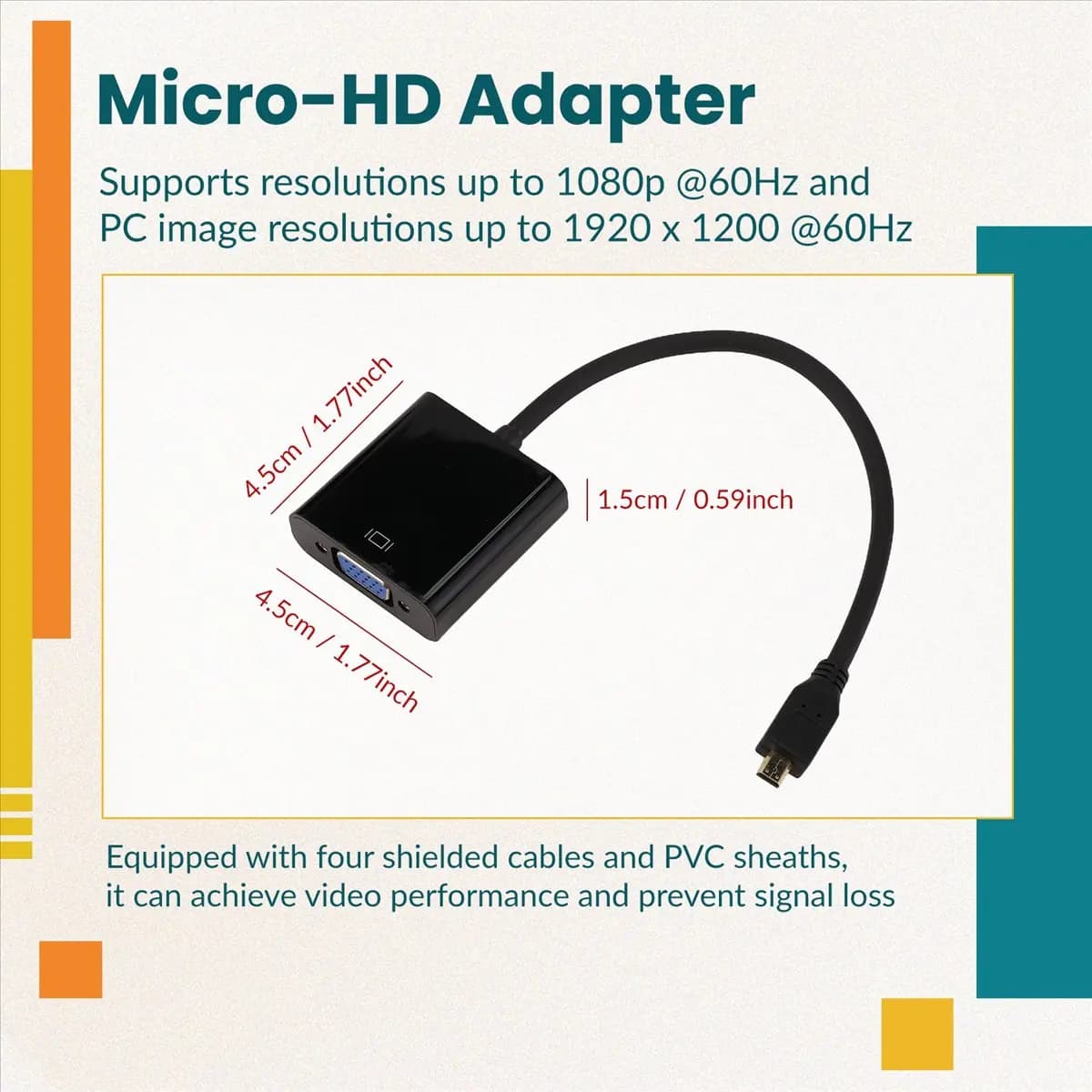 Cavo adattatore da Micro-HDMI a VGA T24C, convertitore video 1080P con jack audio e cavo di alimentazione USB per Xbox, fotocamera, Raspberry Pi 4