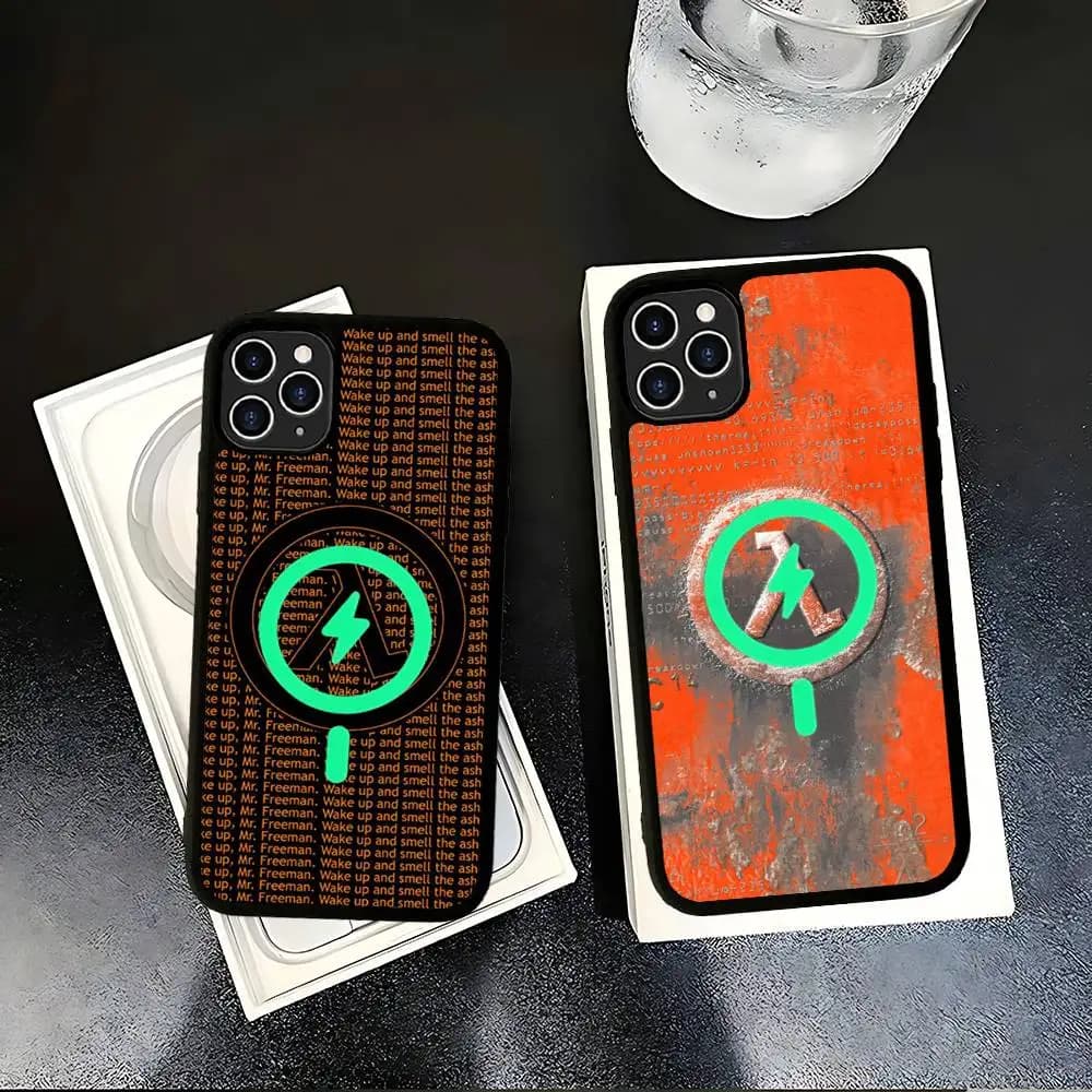 Cover per iPhone 17 Air 16 E 15 14 13 12 11 Pro Max Plus e PC in TPU anti-shock con supporto MagSafe, design Half Life
