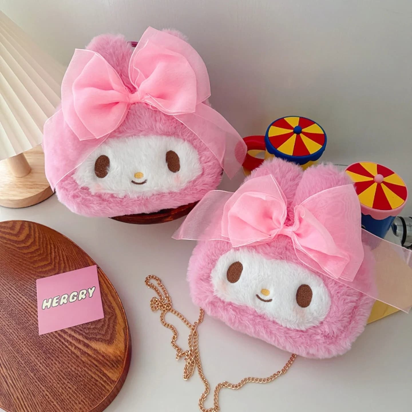 Sanrio Cute My Melody Borsa per il trucco Borsa in peluche per ragazza Borsa a tracolla per donna Borsa a catena Borsa per cosmetici rosa Borsa per regali Ragazza