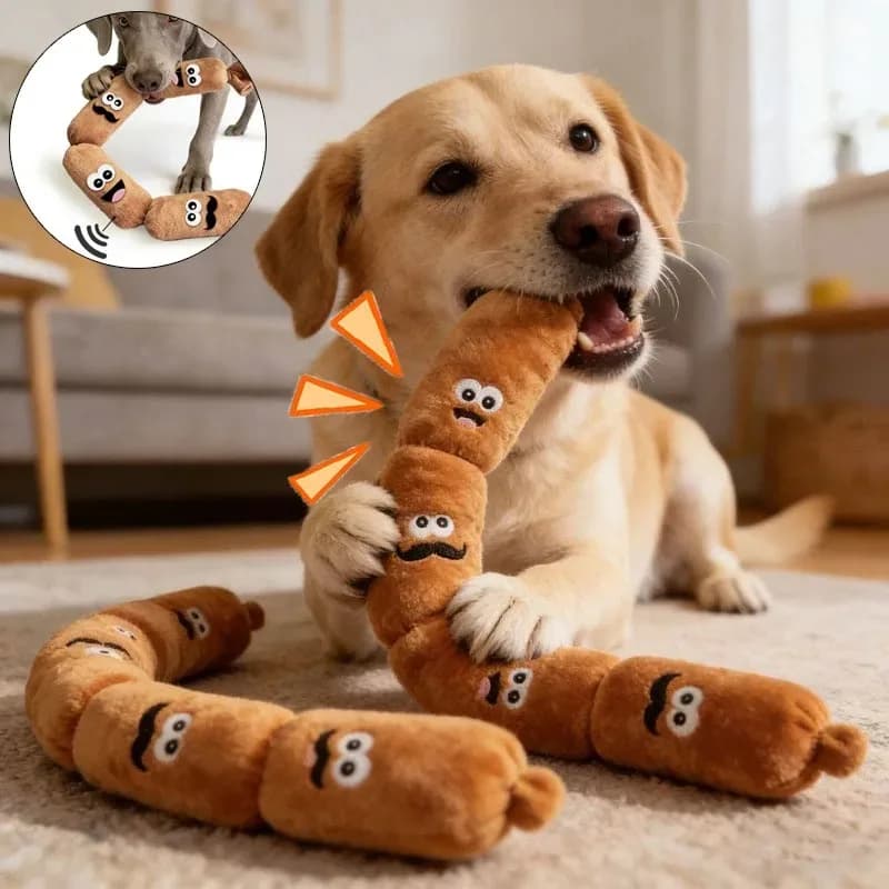 Dog Plush Chew Toy Teeth Cleaning Simulated Sausage Squeak with BB Sound Durable Puppy Toy Bite-Resistant Molar Dog Supplies