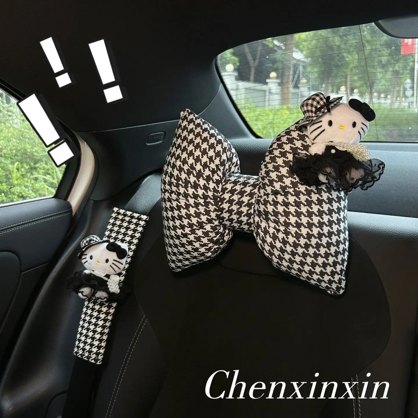 Cuscino Poggiatesta Auto Hello Kitty, Cuscino di Supporto Lombare e per il Collo in Peluche Caldo Invernale, Cuscino Regolabile per Sedile Auto, Copri Cintura di Sicurezza
