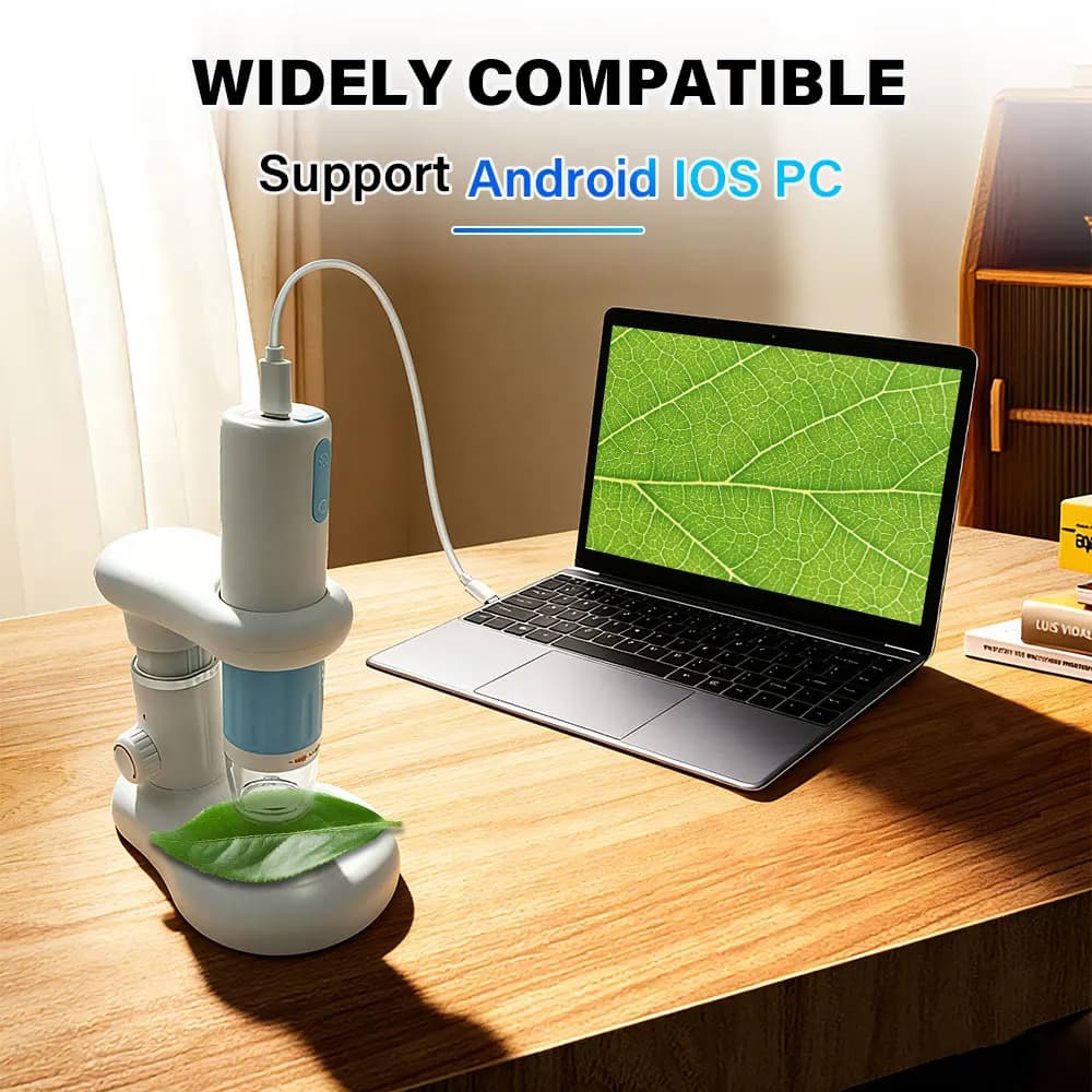 Microscopio digitale portatile con ingrandimento 50x - 1000x, ricarica wireless, compatibile con Android, iOS e PC, HD WIFI.