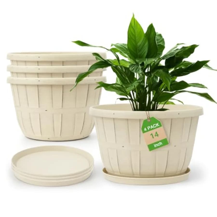 Vaso in Plastica da 14 Pollici per Piante da Interno, Set di 4 Grandi Vasi da Esterno con Fori di Drenaggio e Sottovasi, Decorativi in Resina