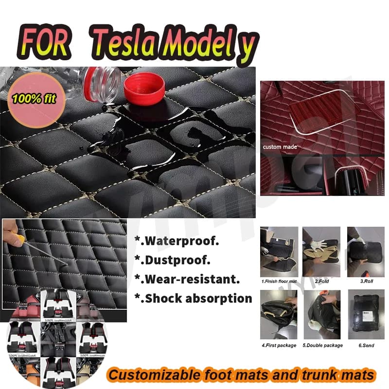 Tappetino per auto in pelle artificiale personalizzato LUSSO per Tesla Model y 2022 2023