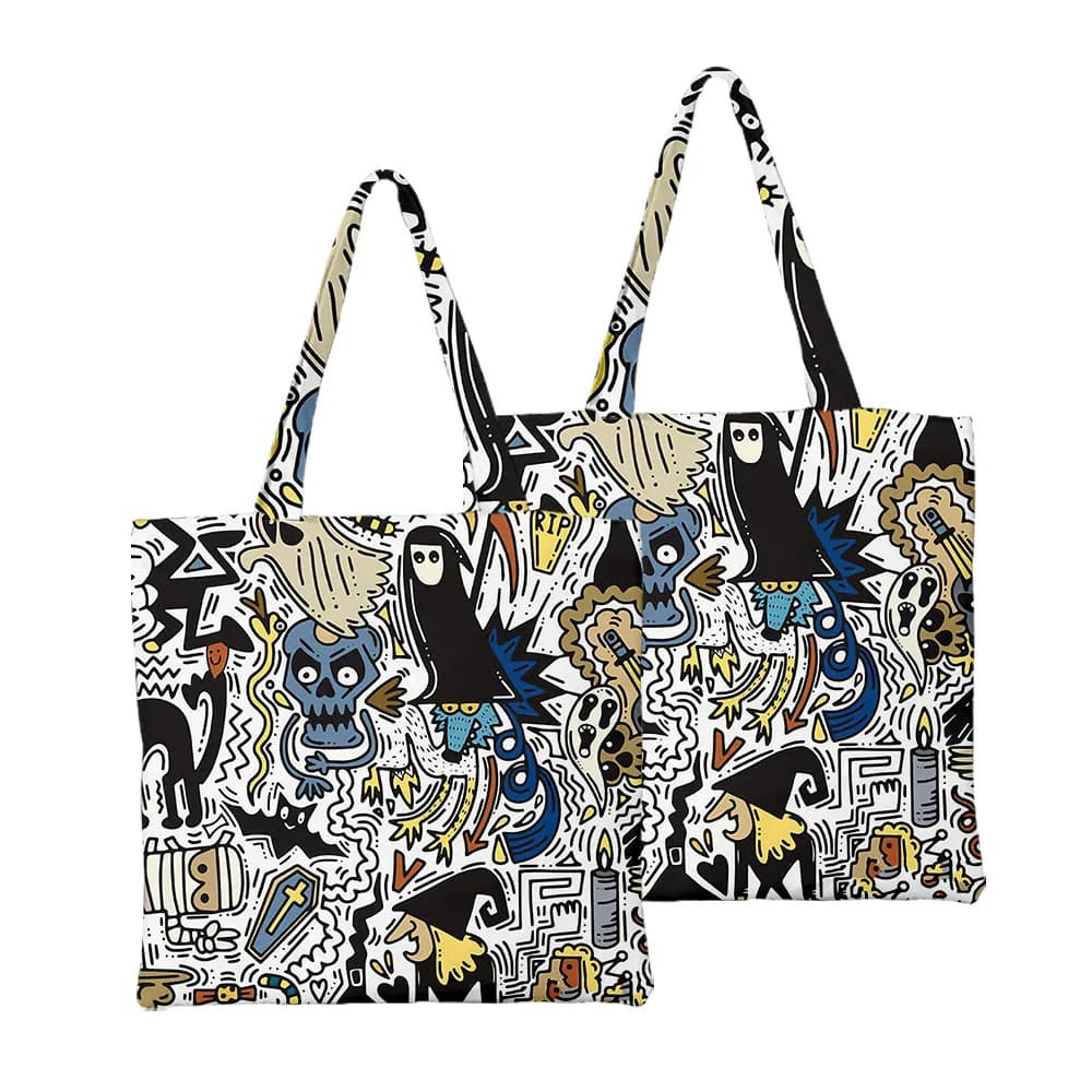 Shoulder bag in canvas for school and shopping, with fun theme design cartoon monster, ideal for school repair courses