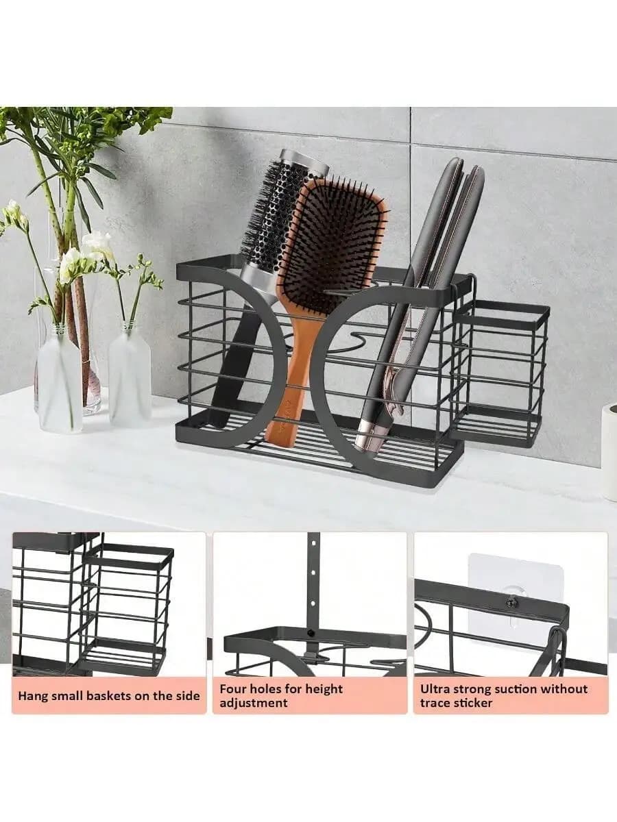 Organizzatore porta asciugacapelli nero per accessori spazzola e piastra, portaoggetti da bagno