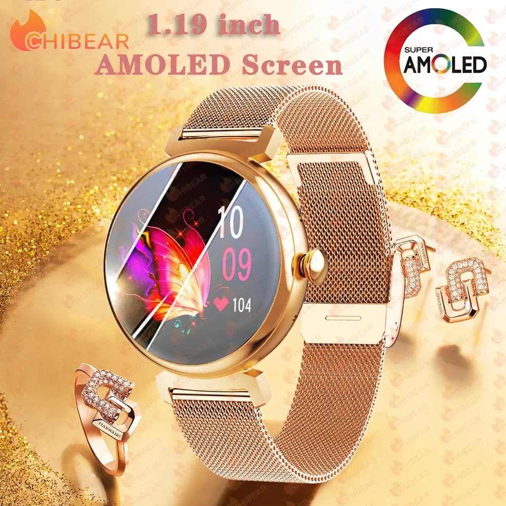 1.04 inch AMOLED Screen for Fashionable Women's Smart Watch Always Show Bluetooth Smartwatch Watch Small Metal Body Screen Watch