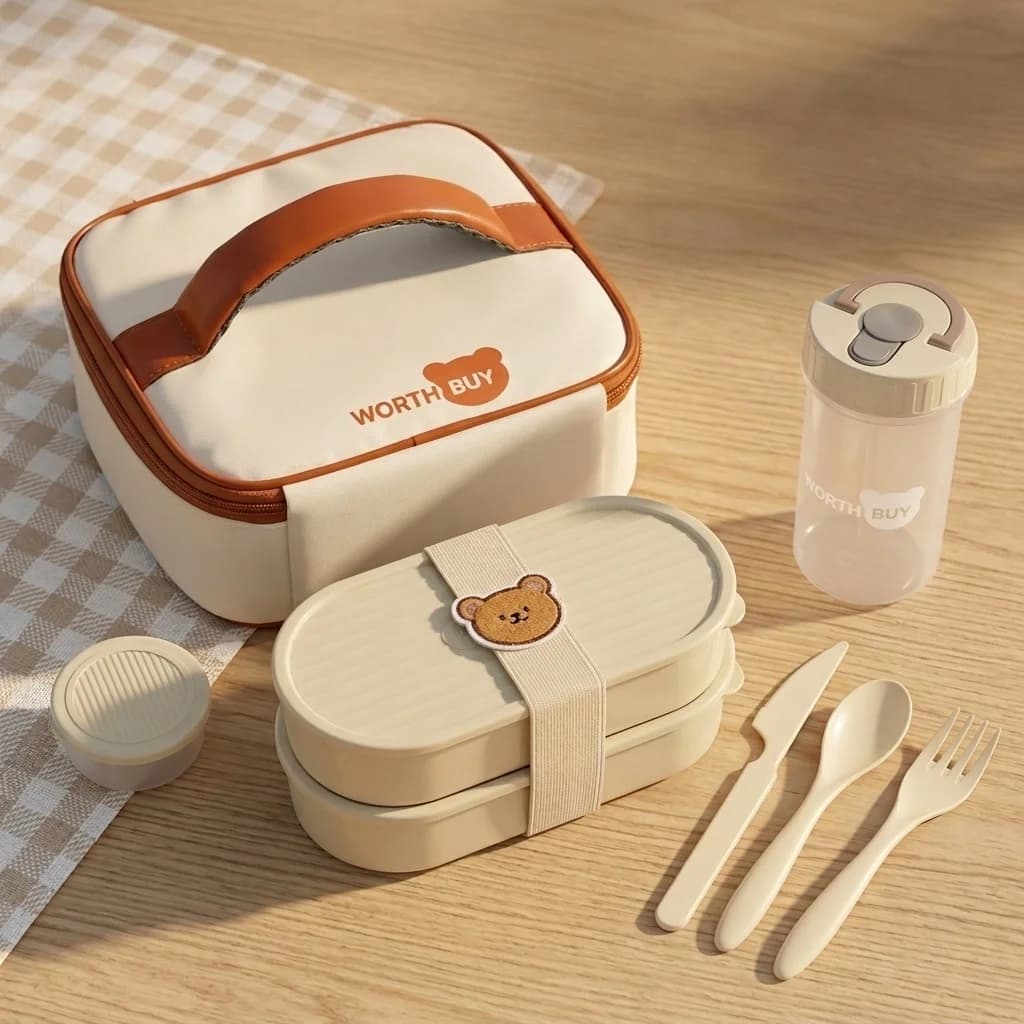 Contenitore per Pranzo in Plastica Adatto al Microonde con Cinturino Carino, Portatile per Bambini e Studenti, Scatola Bento per Frutta e Insalata, Contenitore per Alimenti a Uno o Due Scomparti