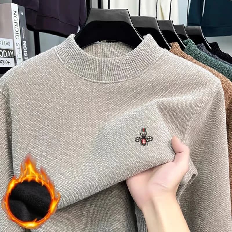 Classic autumn brandvelvet warm knit sweater men exquisite bee embroidery original hot selling round neck thick pullover sweater