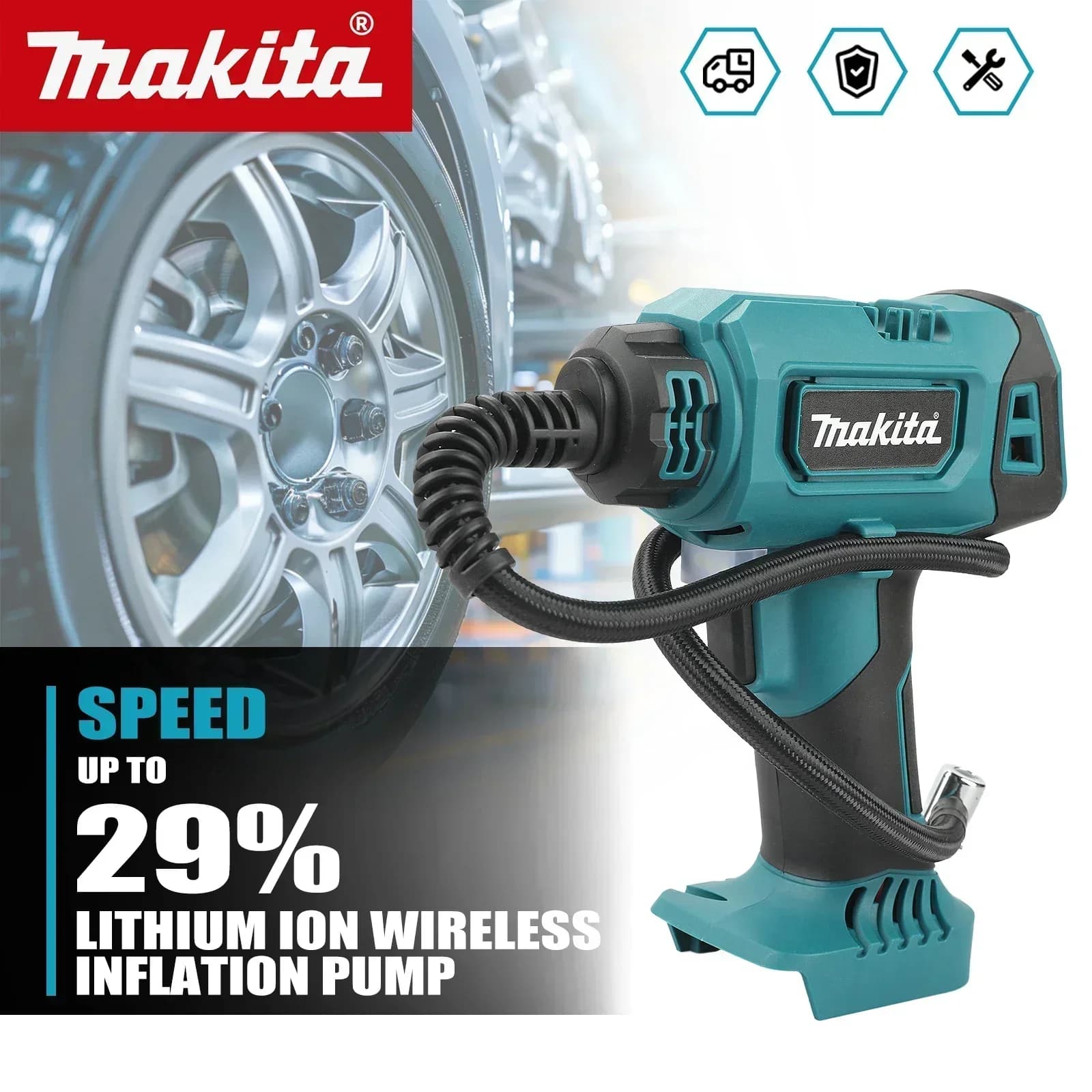 NUOVO 2026 Makita DYS60 Pompa ad Aria Automatica, Gonfiatore Pneumatici Senza Fili, Compressore Leggero, Compatibile con Batteria Makita 18V