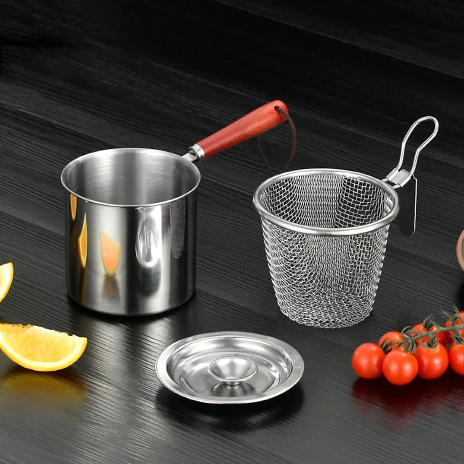 Multipurpose Deep Fryer Pot Kitchen with Strainer Japanese Tempura Frying Pot for Camping Home Kitchen Party Fried Chicken Legs