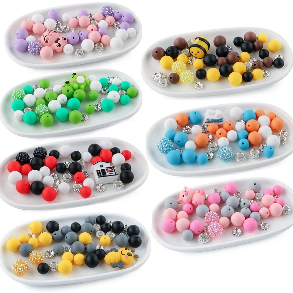 Set di perline rotonde in silicone 3D a forma di animale, 45 pezzi/lotto, per la creazione di gioielli, orecchini, collane, braccialetti, accessori fai da te personalizzabili