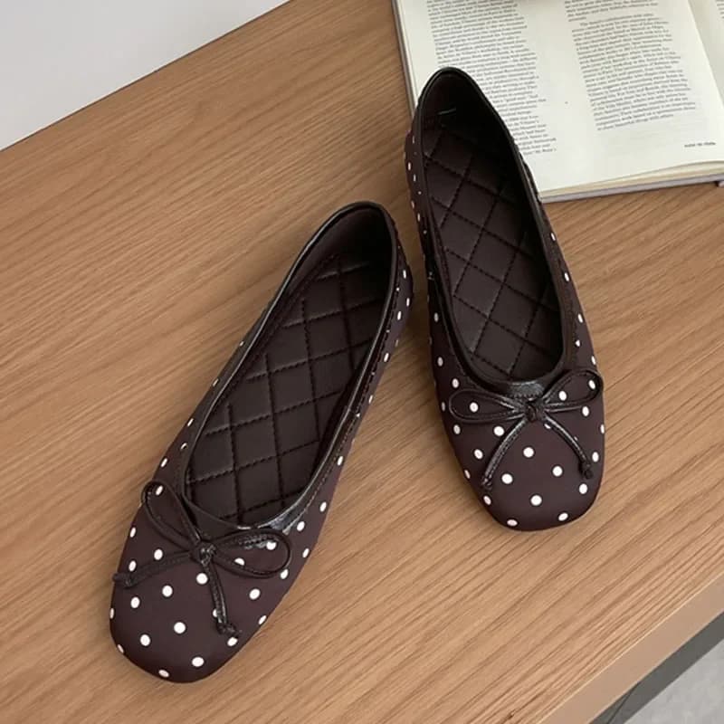 Aneikeh Ballerine Bianche e Nere a Pois con Fiocco, Scarpe da Donna con Punta Rotonda, Slip-on, Mocassini Casual