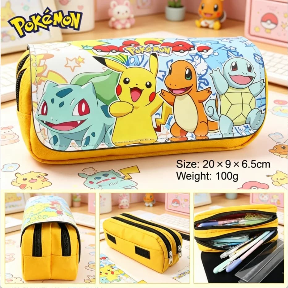 Astucci per matite Anime Pokemon, astuccio nero per penne con cartoni animati di Pikachu, materiale scolastico, articoli di cancelleria, regali per studenti