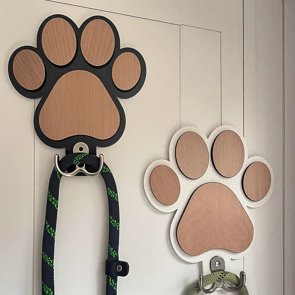 Gancio da parete per guinzaglio per cani in legno con stampa zampa per collari e cappotti in legno con design a zampa, porta guinzaglio, gancio per artiglio, regalo per gli amanti dei cani