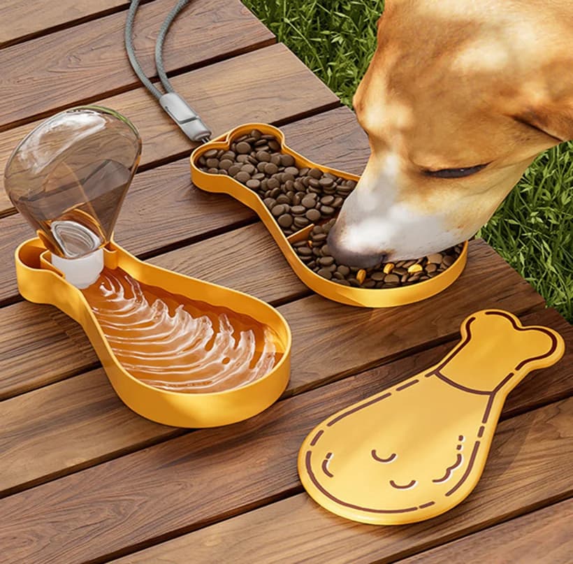 Bottiglia d'Acqua per Animali Domestici a Doppio Strato e Ciotola da Viaggio - Contenitore Portatile 2-in-1 Antigoccia per Cani/Gatti, Contenitore Pieghevole per Cibo da Esterno